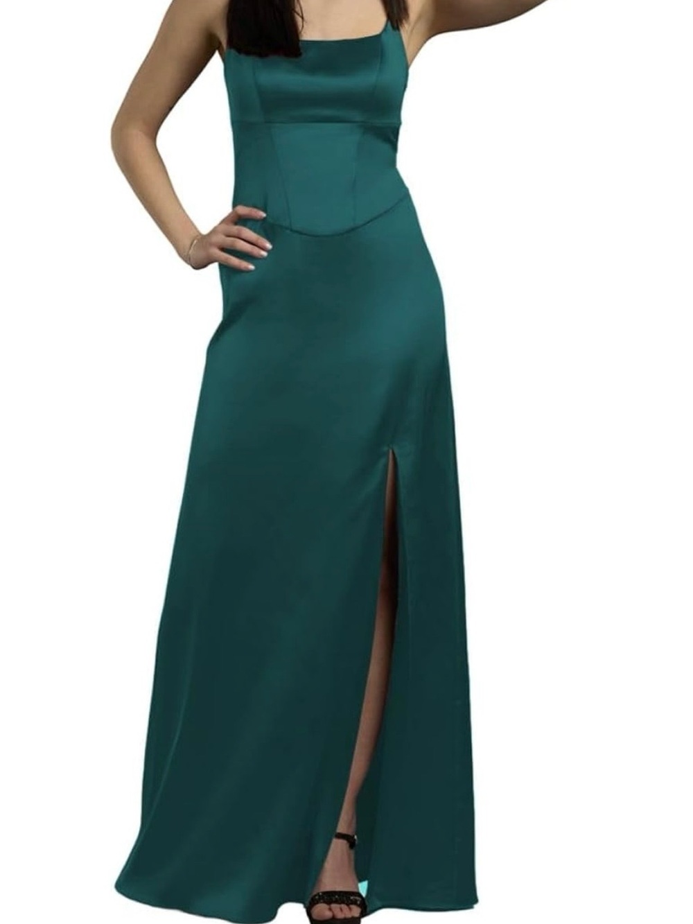 David's Bridal Stretch Satin Basque Waist Sheath Dress